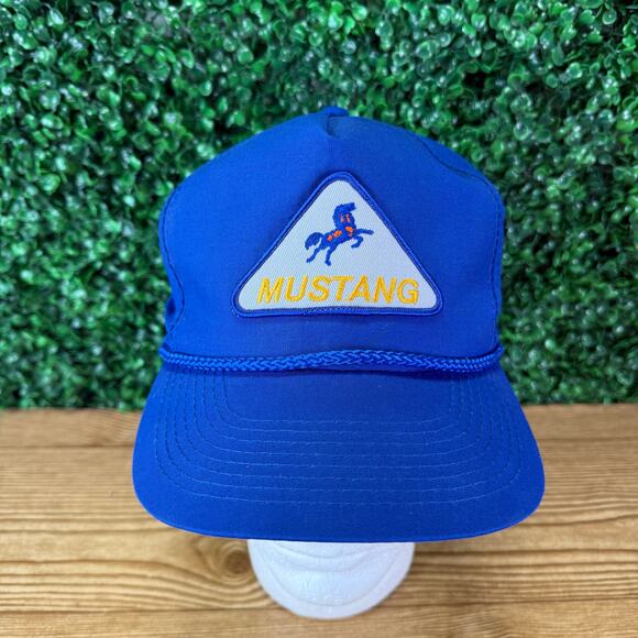 Vintage Mustang Made In Korea Adult Snapback Hat Blue Headwear Cap Rope - Picture 1 of 7